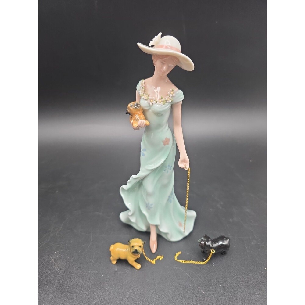 Rare Danbury Mint Springtime Stroll Woman Figurine Figure W/ Pugs Dogs